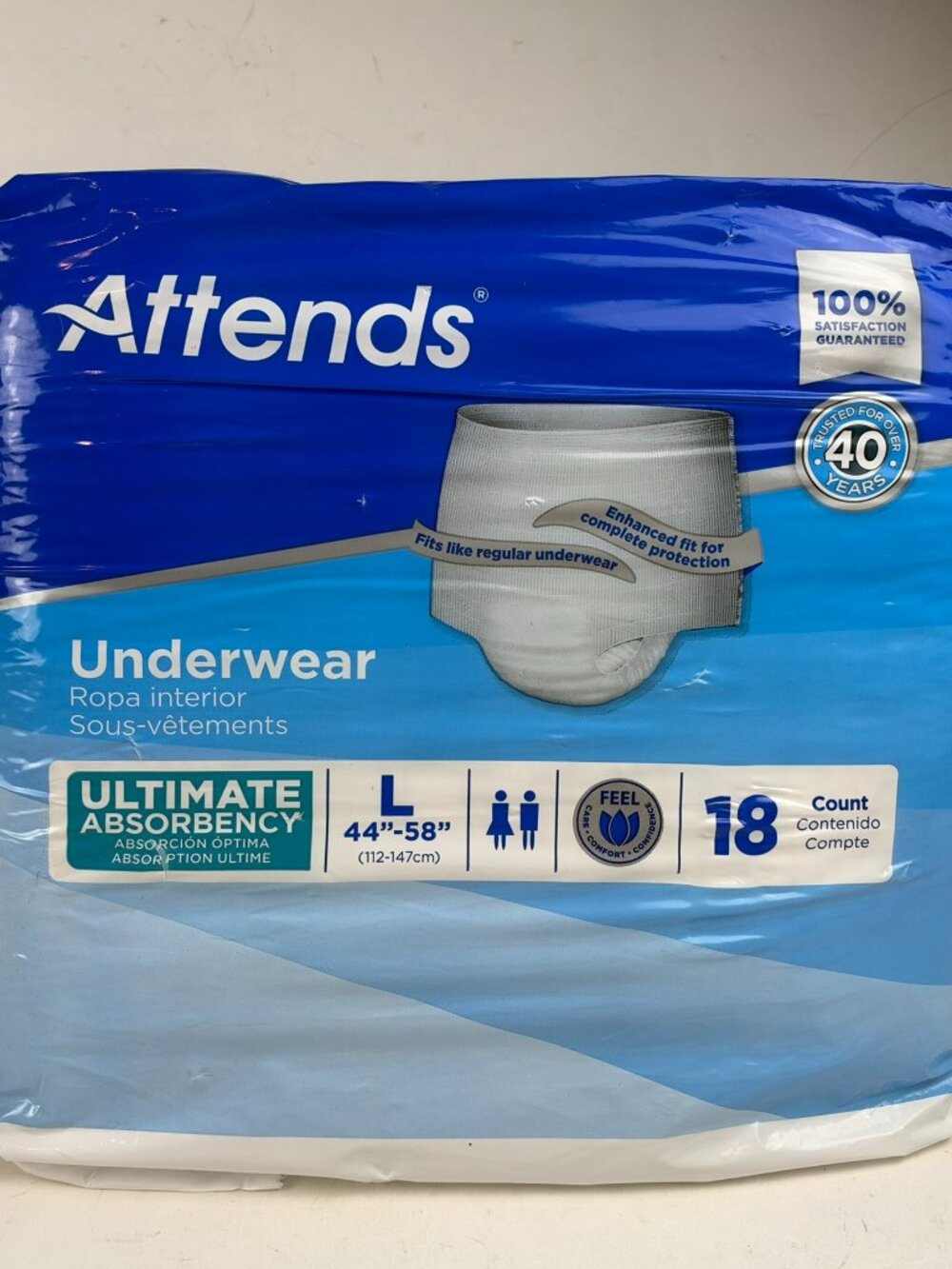 Attends Protective Underwear Ultimate Absorbency Size L Large 44"-58" 18 Pack
